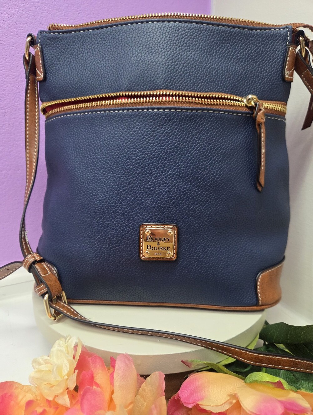 Dooney & Bourke Pebble Grain Crossbody Bag Navy Blue Leather Organizer Purse